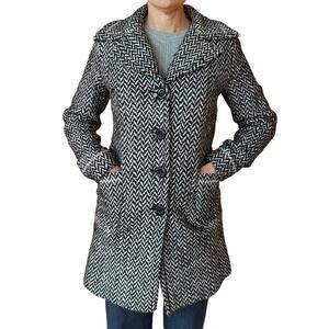 Coffeeshop NYC Black White Herringbone Wool Blend Coat Women’s Small